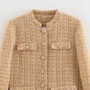 Chic Women's Blazer Jacket in Classic Tweed with Button Accents