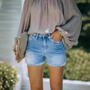 Distressed Denim Shorts with Frayed Hem for Women