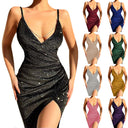Shimmering High-Slit Wrap Dress for Women
