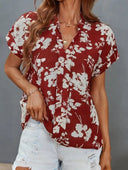 Floral Print Women's Blouse with Button Placket