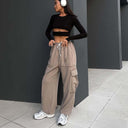 Women's Cargo Pants with Elastic Waist and Side Pockets