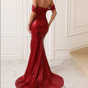 Stunning Evening Dress with Deep Neckline and High Slits