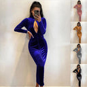 Chic Velvet Dress with Elegant Deep Neckline and Long Sleeves