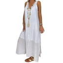 Ladies Maxi Beach Dress with Lace Trim and Slits