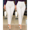 High-Waisted Slim Fit Women's Pants with Decorative Stitching