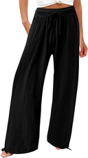 Chic Women's Wide-Leg Summer Trousers with Elastic Waist and Side Pockets