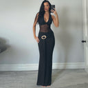 Chic Maxi Overlay Dress with Sheer Accents and Stylish Belt