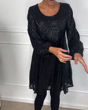 Chic Puff Sleeve Glitter Evening Dress