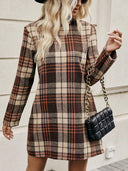 Chic Checkered Mini Dress with High Collar