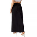Trendy Long Denim Skirt with Chic Split Design