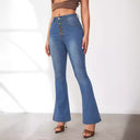 High-Waisted Flared Jeans with Chic Button Accents