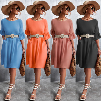 Flared Sleeve Women's Dress with Elastic Waist