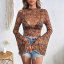 Floral Print Long Sleeve Women's Shirt with Wide Sleeves