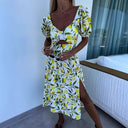 Fruity Print Maxi Dress with Side Slit