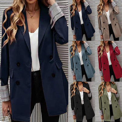 Chic Double-Breasted Blazer with Checked Design