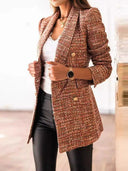 Chic Women's Tweed Blazer with Double-Breasted Buttons