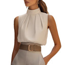 Chic Stand-Up Collar Blouse with Pleats for Women
