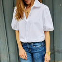 Chic Puff Sleeve Blouse with Classic Collar