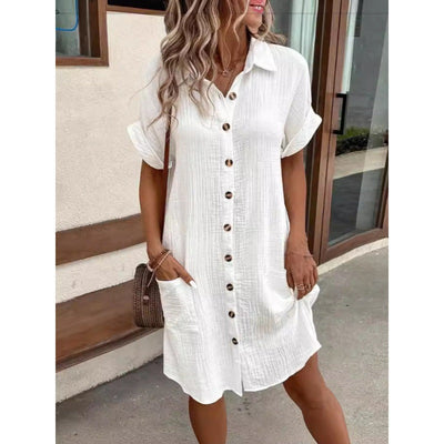 Chic Women's Button Placket Dress with Pockets