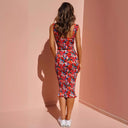 Floral Midi Dress with Ruffle Accents for Women