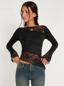 Chic Women's Long Sleeve Lace Accent Shirt