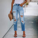 Women's High-Waisted Ripped Jeans in Modern Straight-Leg Style