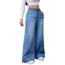 High-Waisted Wide Leg Jeans with Drawstring