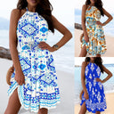 Floral Print Deep Neckline Beach Dress for Women