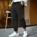 Striped Women's Pants with Elastic Waist and Side Pockets