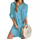 Chic Women's Shirt Dress with Button Accents and Side Slits