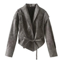 Chic Women's Faux Leather Blazer with Belt
