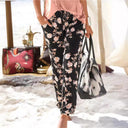 Floral Print Women's Pants with Stretchy Waistband