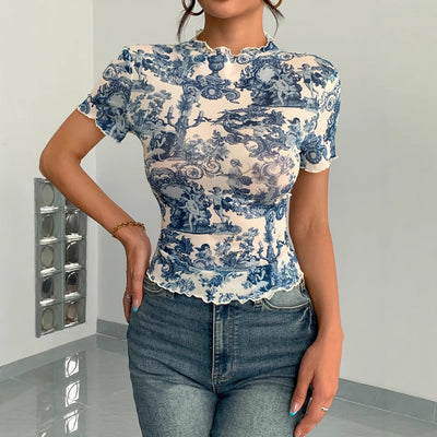 Chic Women's Short Sleeve T-Shirt with Unique Print