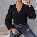 Chic Bodysuit with Puff Sleeves and V-Neck Design