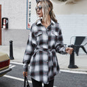 Stylish Women's Checkered Shirt Dress with Adjustable Belt