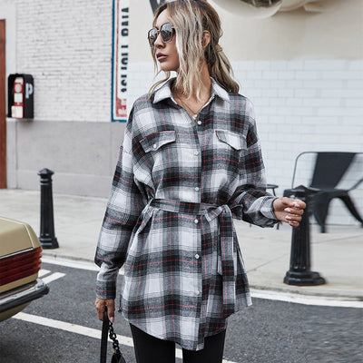 Stylish Women's Checkered Shirt Dress with Adjustable Belt