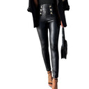 Chic Shiny Women's Leggings with Decorative Buttons