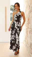 Chic Asymmetrical Women's Maxi Dress with Draped Elegance
