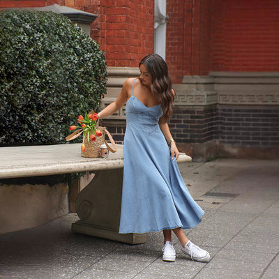 Adjustable Spaghetti Strap Denim Midi Dress