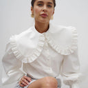 Chic Blouse with Ruffled Collar and Puff Sleeves