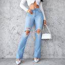 Trendy Women's Flared Jeans with Ripped Accents