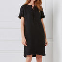 Chic Linen Dress with Button Placket and Pockets