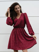 V-Neck Puff Sleeve Women's Dress