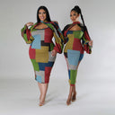 Chic Women's Long Sleeve Dress with Geometric Design