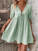 V-Neck Summer Dress with Gathered Design for Women