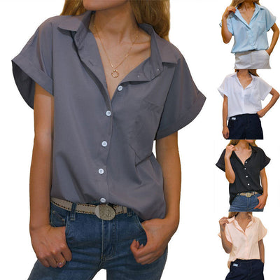 Chic Short Sleeve Blouse with Chest Pocket