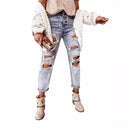 Relaxed Fit Women's Boyfriend Jeans with Distressed Accents