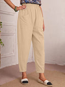 Stylish Women's Summer Pants with Elastic Waist and Pockets