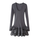 Chic Women's Long Sleeve Ruffled Hem Dress