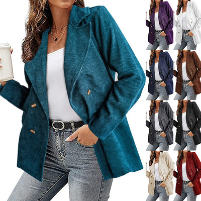 Chic Faux Leather Blazer with Double Quilted Collar